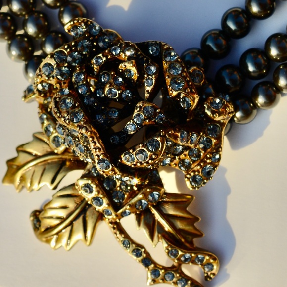 Heidi Daus Necklace Crystal Rose Charcoal Pearls